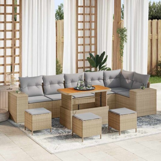 vidaXL Hagesofa Set 10 stk. 6-Antall seter Beige og lys grå