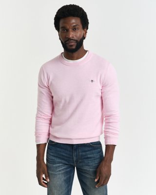 Gant Klassisk bomullsgenser med rund hals LIGHT PINK MELANGE S Gant Klassisk bomullsgenser med rund hals LIGHT PINK MELANGE S