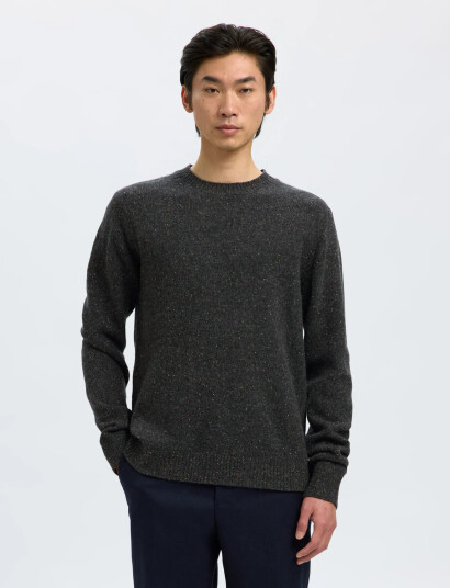 Selected Slhneil Ls Knit Neps Crew Neck - Grey - S