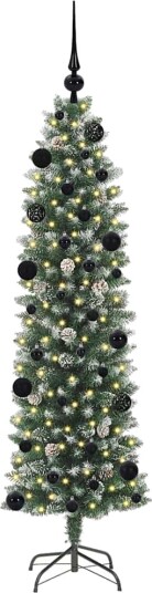  Kunstig Slankt Jule Tre med 150 LED Grønn og hvit 150 cm