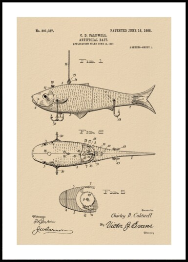 Vintage Fishing Lure Patent Plakat / 50x70