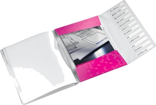 Leitz Wow   Klassifikasjonsmappe   12 Rom   12 Deler   For A4 210 X 297 Mm   Kapasitet: 200 Ark   Med Fliker   Metallisk Rosa