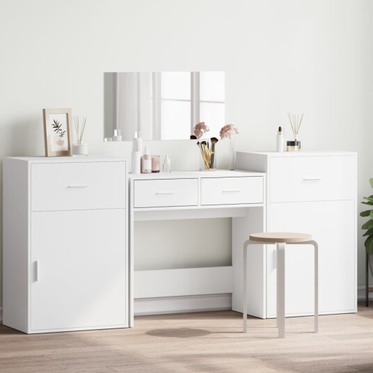 Sminkebordsett 4 deler hvit konstruert tre 3276525