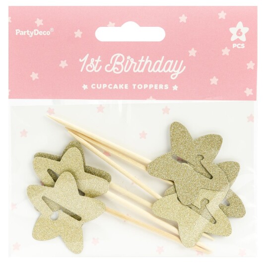 Partydeco Cupcakedekorasjoner "First Birthday" Pk/6 
