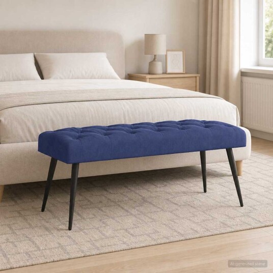 vidaXL Benk med knappheft Politi blå 110 x 40 x 46 cm Fløyel