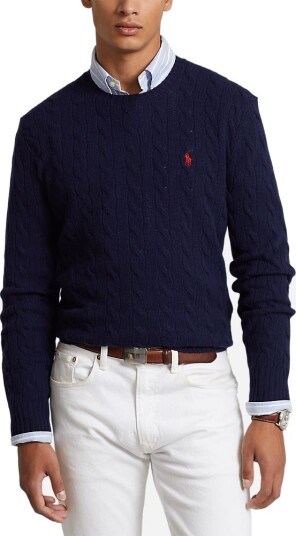 Polo Ralph Lauren Cable Knit Wool Cashmere Sweater Navy XS Polo Ralph Lauren Cable Knit Wool Cashmere Sweater Navy XS