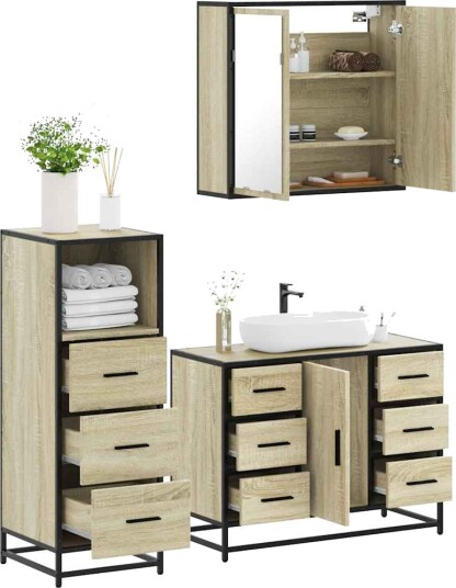 Vidaxl Baderomsskapsett 3 deler sonoma eik konstruert tre 3301021 Vidaxl Baderomsskapsett 3 deler sonoma eik konstruert tre 3301021