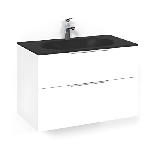 Macro Design Crown Grip Servantskap 2-skuff - med Glasservant Hvit / 80cm Glass Edge Svart