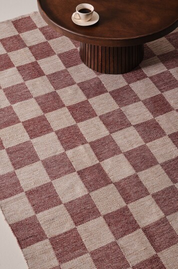 Jotex Vanlig Vevd Teppe Polyester Beige/rød BENTO 208227002474