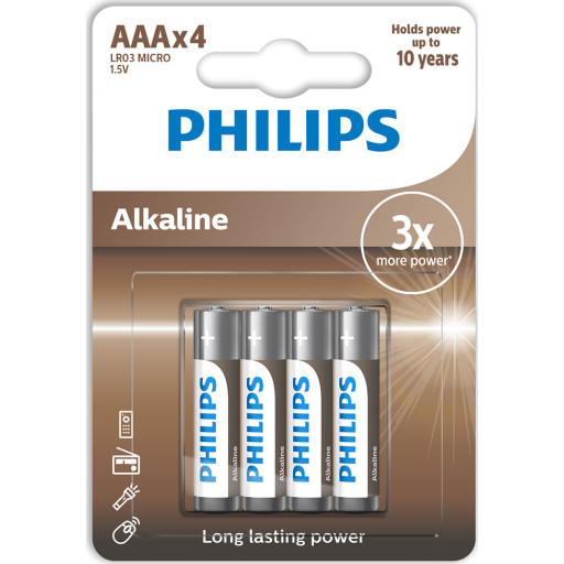 Philips Tech Alkaline AAA batterier 4 stk. Philips Tech Alkaline AAA batterier 4 stk.