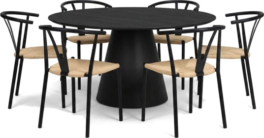 Siena spisegruppe rund 150 cm svart med 6 Elysia spisestoler Svart