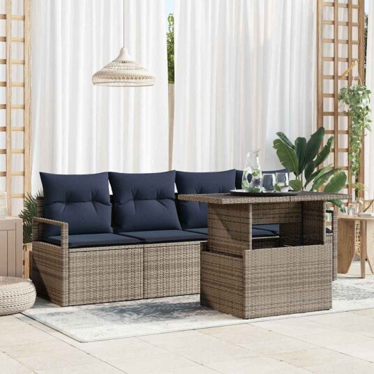 vidaXL Hagesofa Set med lagring med pute 5 pcs Grå polyrotting