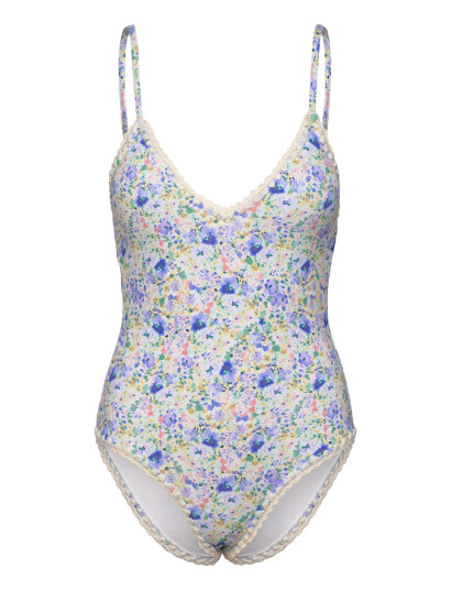 Malina Nila V Neck Crochet Trimmed Swimsuit Blue S Malina Nila V Neck Crochet Trimmed Swimsuit Blue S