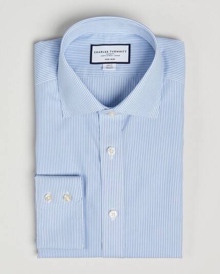 Charles Tyrwhitt Slim Fit Non Iron Bengal Stripe Poplin Shirt Sky Blue