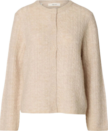 Selected Femme Lulu New Long Sleeve Knit Cable Cardigan Hvit L