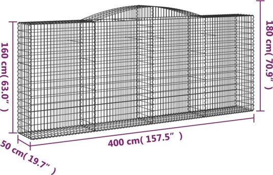 vidaXL Gabionkurv buet 400x50x160/180 cm galvanisert jern