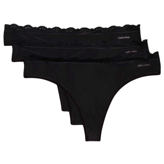 Calvin Klein Truser 3P Lace Thongs Svart polyamid Small Dame