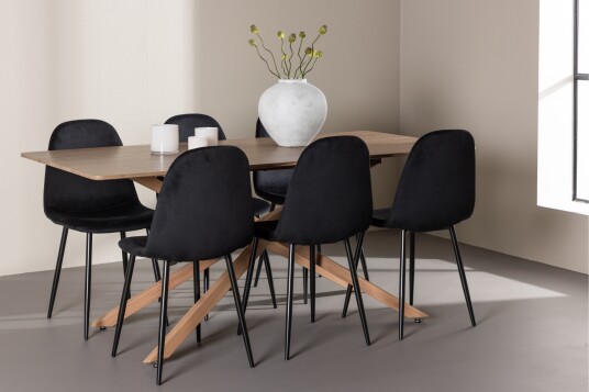 Venture Home Piazza Spisegruppe 180 cm Rektangulær med 6 Polar stoler Mocca/Sort