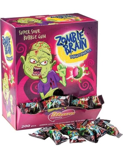 200 stk Ilham Zombie Brain Supersur Tungefargende Tyggegummi Hel Eske 920 gram