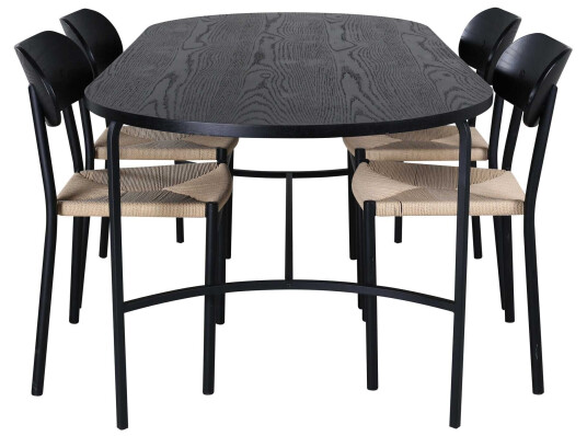 Venture Design Skate & Polly spisegruppe Svart/svart 4 stoler & bord 200 x 90 cm