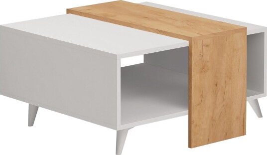 Mod Design Sofabord 80 cm med Oppbevaringshylle - Tre/Hvit