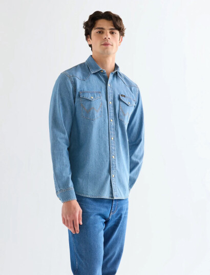 Wrangler Western Shirt   Blue   L x 00