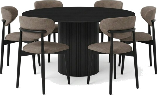 Kopparbo spisegruppe rund 130 cm svart med 6 Molly spisestoler   Svart