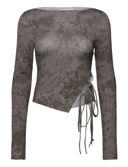 Weekday Side Tie Long Sleeve Top - Grey - XS