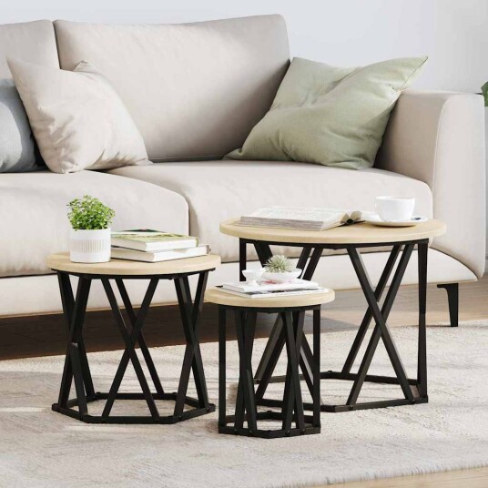 Nesting Side Tables 3 stk Sonoma Eik Ferdigbehandlet Tre