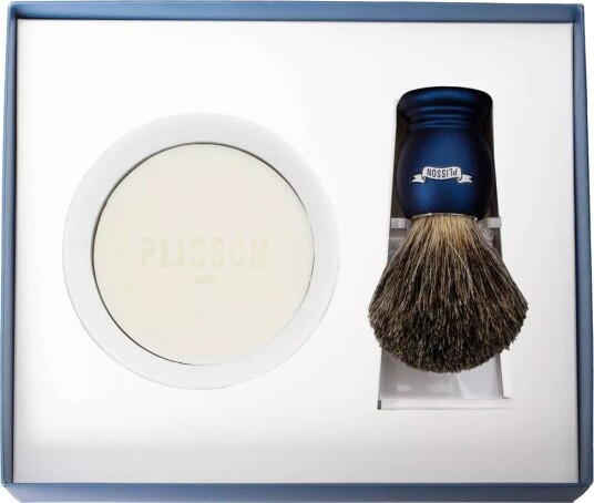 Plisson Starter Kit High Mountain White Fibre & Shaving Bowl W/Soap Night Blue