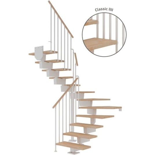 Dolle Dubai U trapp Hvit 9016 classic Iiii oljeret Bøk 90 12 Loddret Høyde 221 273cm
