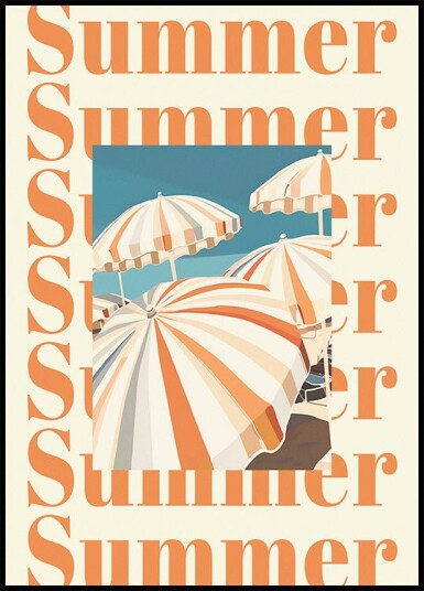 Summer Umbrellas Print Striped Parasols Art Coastal Beach Scene Plakat Plakat / 100x150cm