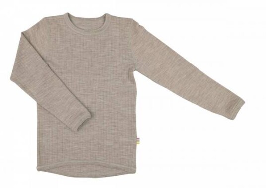 Langermet brun bluse i ullribbe | Joha | Barn | Sesame Mel | størrelse 140 | 100% Merino Ull til