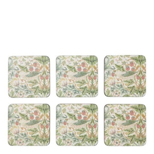 Spode   Morris & Co Strawberry Thief glassunderlag 6 stk grønn