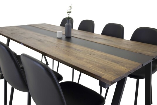 Venture Design Jakarta & Polar spisegruppe Natur/svart 8 st stoler & bord 200 x 90 cm