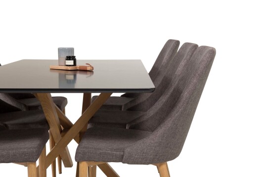 Venture Design Piazza & Leone spisegruppe Svart/grå 6 st stoler & bord 180 x 90 cm