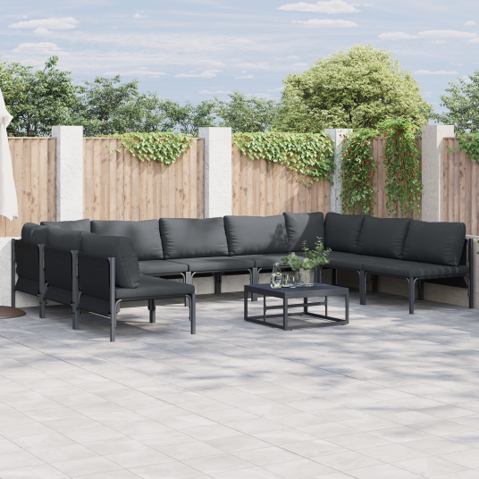  Hagesofa Set 10 pcs Antrasitt Stål