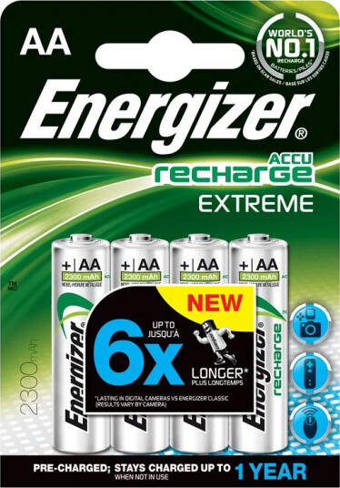 Energizer Recharge AA 2300mAh 4pk 4stk Oppladbare AA batterier 2300mAh Energizer Recharge AA 2300mAh 4pk 4stk Oppladbare AA batterier 2300mAh