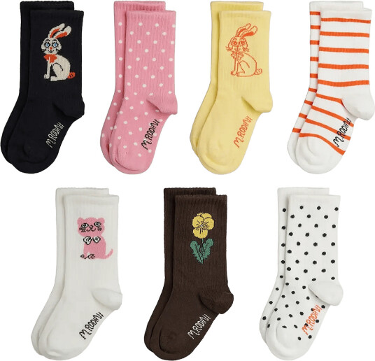 Mini Rodini Rabbit 7 Pack Socks Multi/patterned 36/39