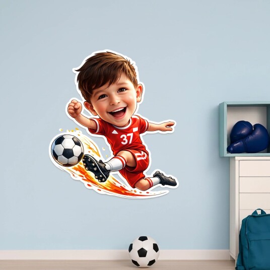 Personlig Veggklistremerke Morsom Fotballtegneserie AI Veggklistremerke Hvit vinyl