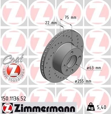 ZIMMERMANN 150.1136.52 Bremseskive ZIMMERMANN 150.1136.52 Bremseskive