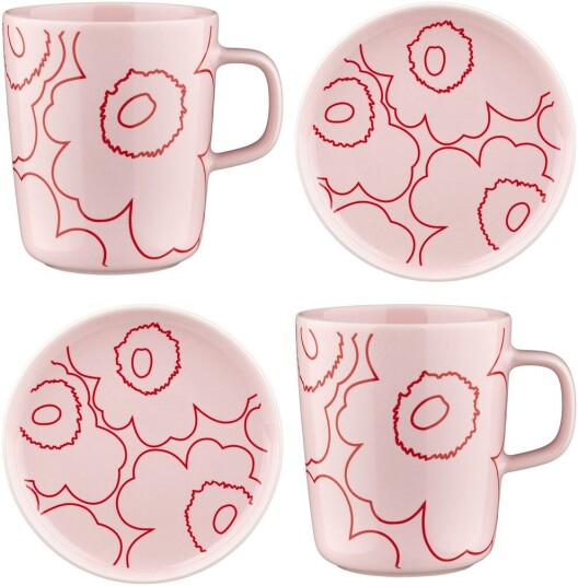 Marimekko Piirto Unikko Oiva kopp 25 cl og underkop Ø20 cm 4 stk Rosa Marimekko Piirto Unikko Oiva kopp 25 cl og underkop Ø20 cm 4 stk Rosa