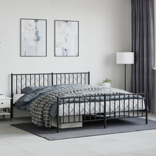 vidaXL Sengeramme i metall med hode- og fotgavl svart 180x200 cm 8721012249929