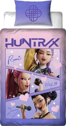 Licens Huntrix sengetøy 100% bomull Barnesengetøy 140x200 cm Lyserosa KPop Demon Hunters