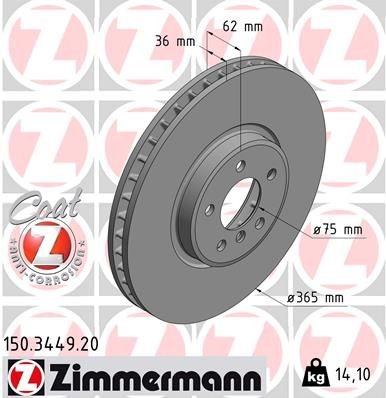 Bremseskive ZIMMERMANN 150.3449.20 Bremseskive ZIMMERMANN 150.3449.20