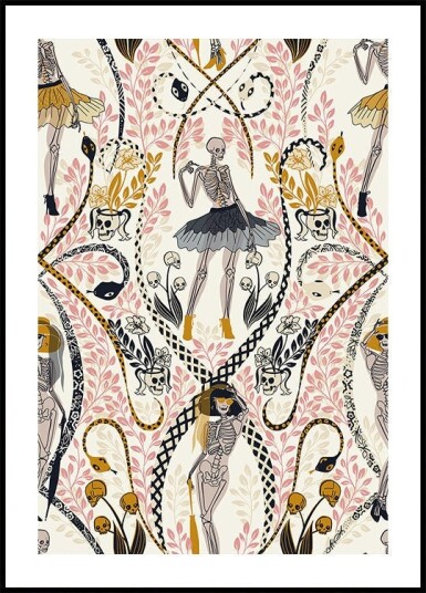 Gothic fashionista antique white pattern Poster Plakat / 21x30cm