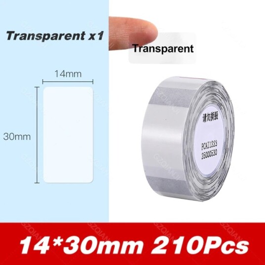 Niimbot etikett for D101/110 / 14 x 30 mm 210 stk / Gjennomsiktig