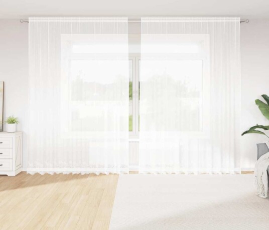 Gardiner med gardiner Blomster Hvit 300 x 300 cm Polyester