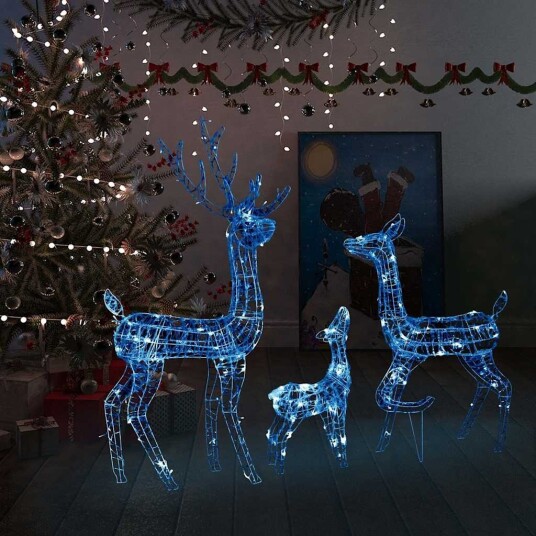 vidaXL Julereinsdyrfamilie akryl 300 LED 160 cm blå