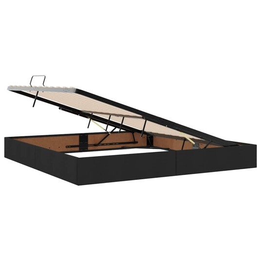 Seng med Oppbevaring med madrass Svart 200 x 200 cm stoff
